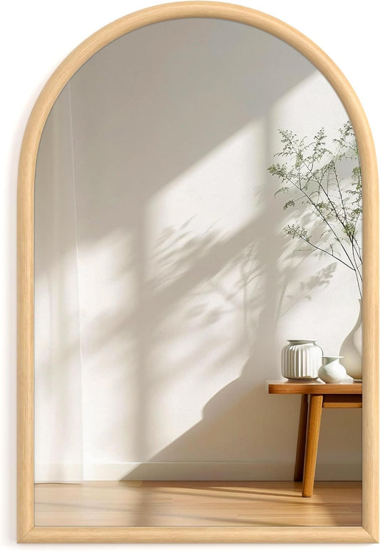 20"x30" Arch Wall Mirror for Wall, Wall Mounted Vanity Mirror for Bedroom, Wood Grain Finish Frame Mirror with Tempered Glass, Vintage Decorative for Bathroom, Entryway, Living Room, Walnut