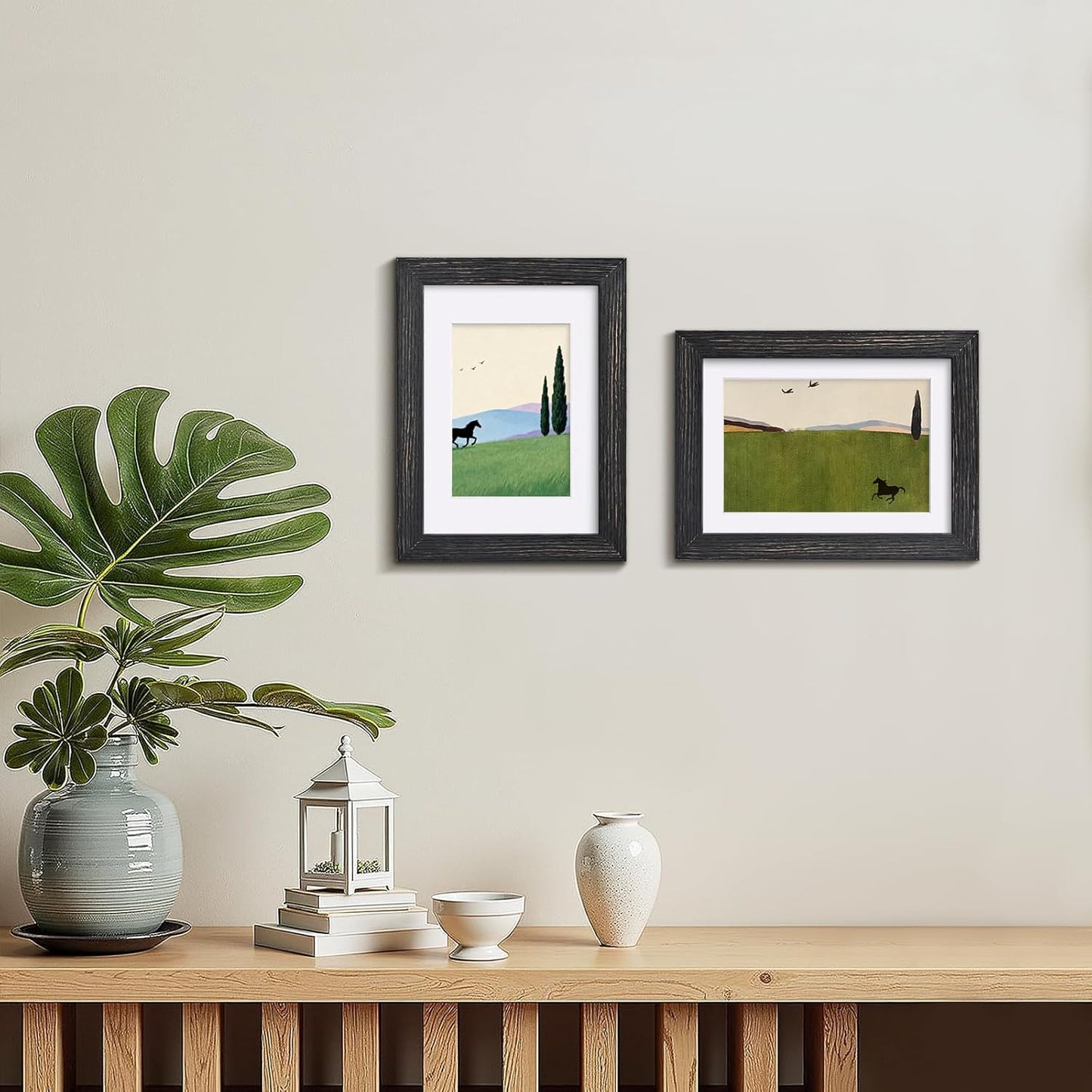 Egofine 8x10 Picture Frames Set of 4, Made of Solid Wood Covered by Plexiglass 4x6 and 5x7 with Mat or 8x10 without Mat, for Table Top Display and Wall Mounting Photo Frame Black
