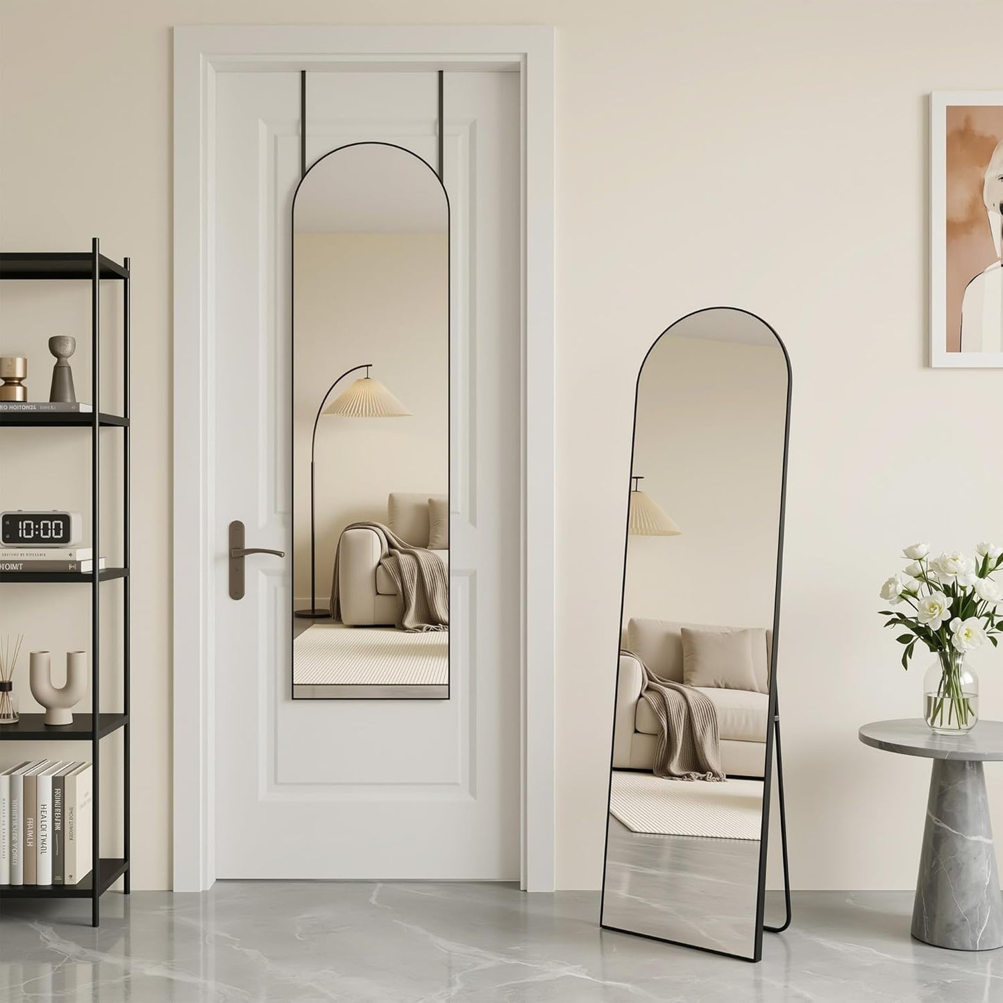 Antok 71" x28” Arched Full Length Floor Mirror, Black Aluminum Frame, Free Standing/Wall Mount/Leaning for Bedroom, Living Room, Dressing Room