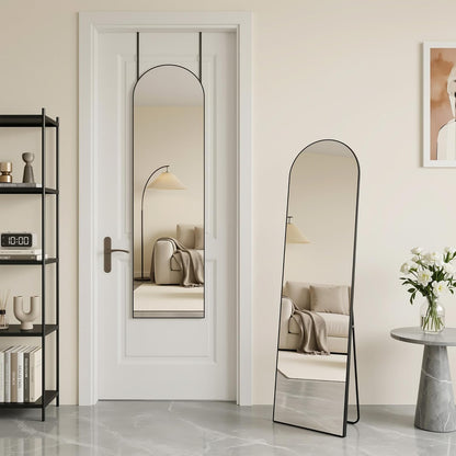 Antok 71" x28” Arched Full Length Floor Mirror, Black Aluminum Frame, Free Standing/Wall Mount/Leaning for Bedroom, Living Room, Dressing Room
