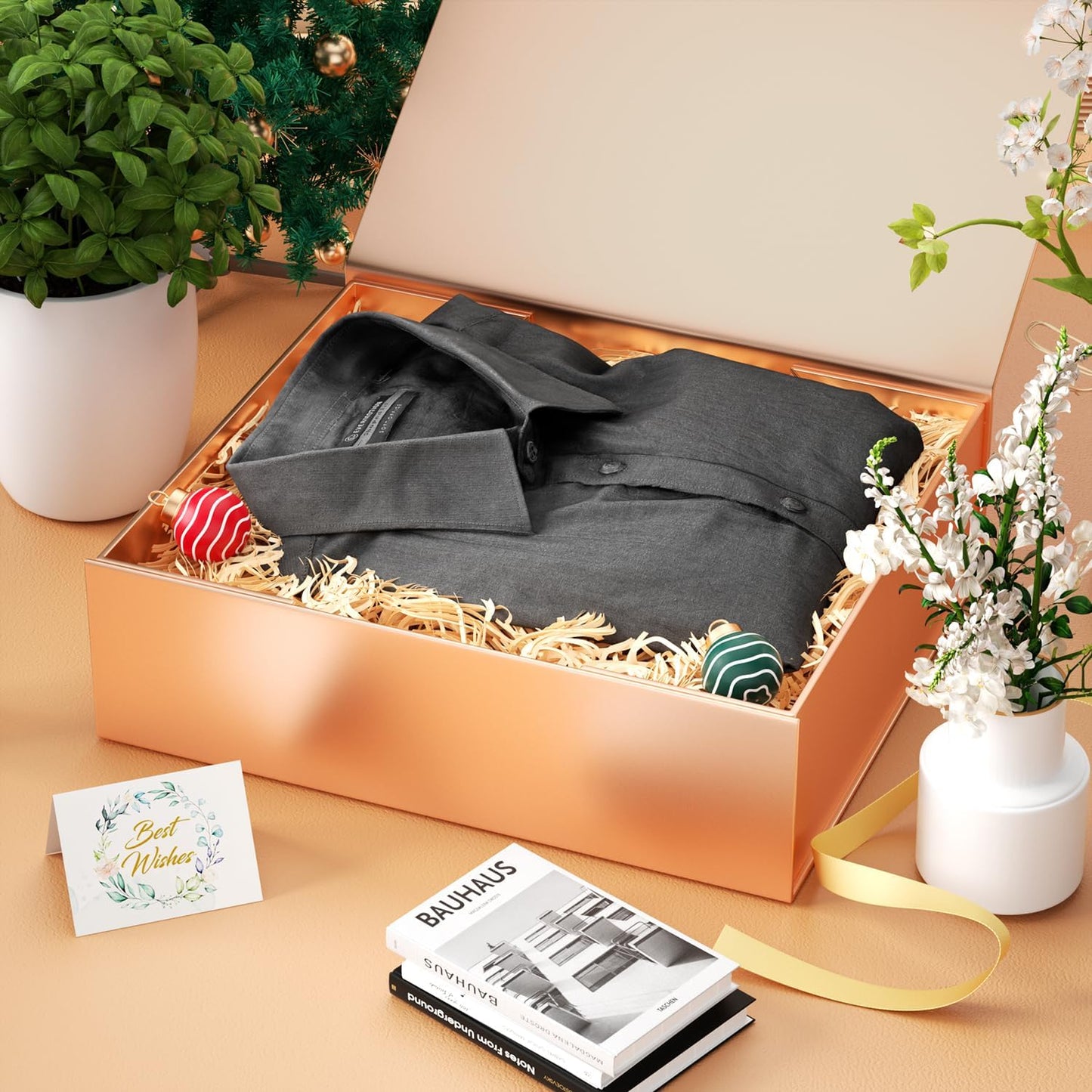 PSHVYM Gift Boxes with Lids, 11.5x7.8x3 In Forest Green Gift Box for Presents Magnetic Closure for T-Shirts, Gloves, Scarves, Books, Baby Clothes, Robes Clothing Gift Wrap, Contains Card, Ribbon