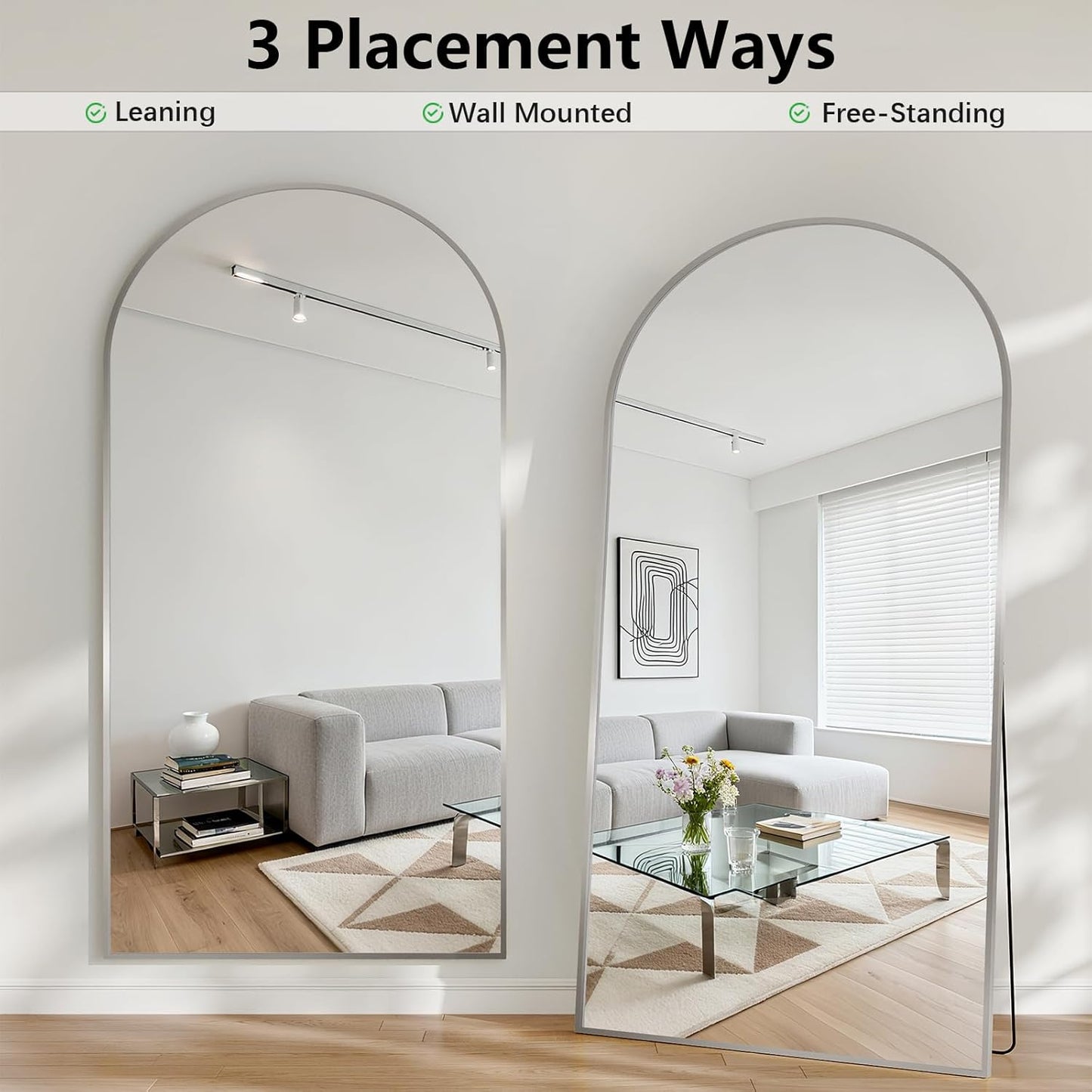57" x 20" Arched Full Length Mirror - Wall Mounted/Floor Mirror Aluminum Alloy Frame Full Body Mirrors for Bathroom Living Room Bedroom and Entryway,Black