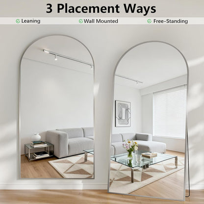 57" x 20" Arched Full Length Mirror - Wall Mounted/Floor Mirror Aluminum Alloy Frame Full Body Mirrors for Bathroom Living Room Bedroom and Entryway,Black