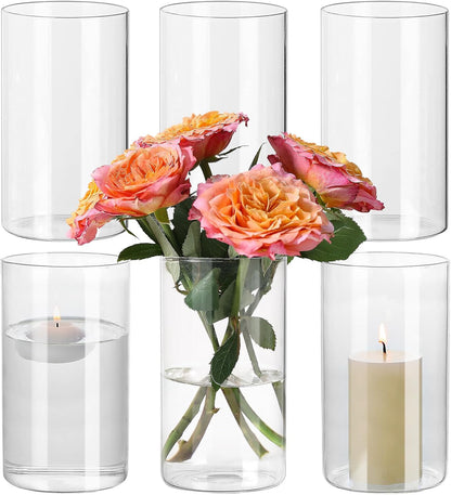 SUPMIND 12Pcs Glass Cylinder Vase for Centerpieces 5 Inch Clear Flower Vases Bulk, Glass Hurricane Candle Holder Small Floral Vases for Table, Floating Candle Vase for Wedding Home Décor