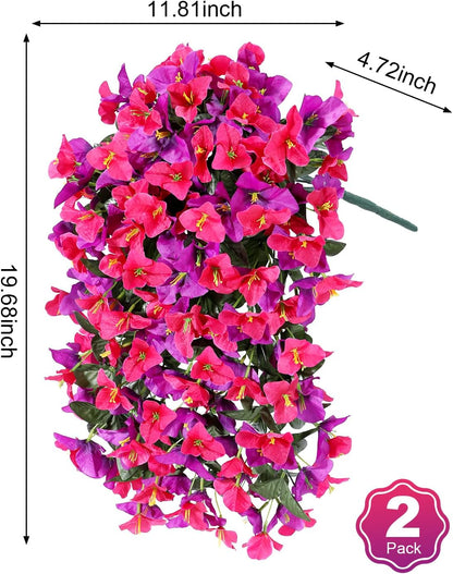 Artificial Flowers for Outdoors – 2 Bundles of UV-Resistant Artificial Bougainvillea, Realistic Silk Flowers for Front Porch, Patio, Garden, Window Boxes & Hanging Baskets (Hot Pink, 2)