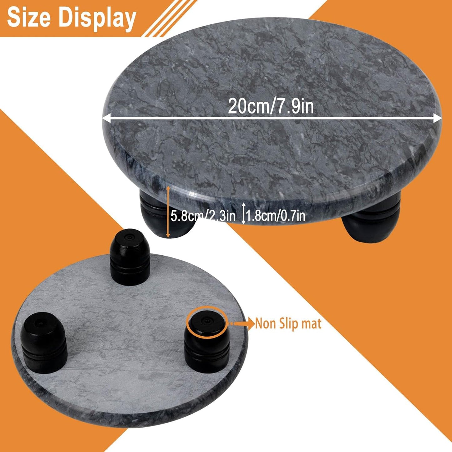 Decorative Round Marble Riser for Display,Marble Pedestal Tray for Home,Kitchen and Bathroom Countertop Organizer Counter Decor Tray.The Decorative Tray Non-slip,Stable（Black Gray）