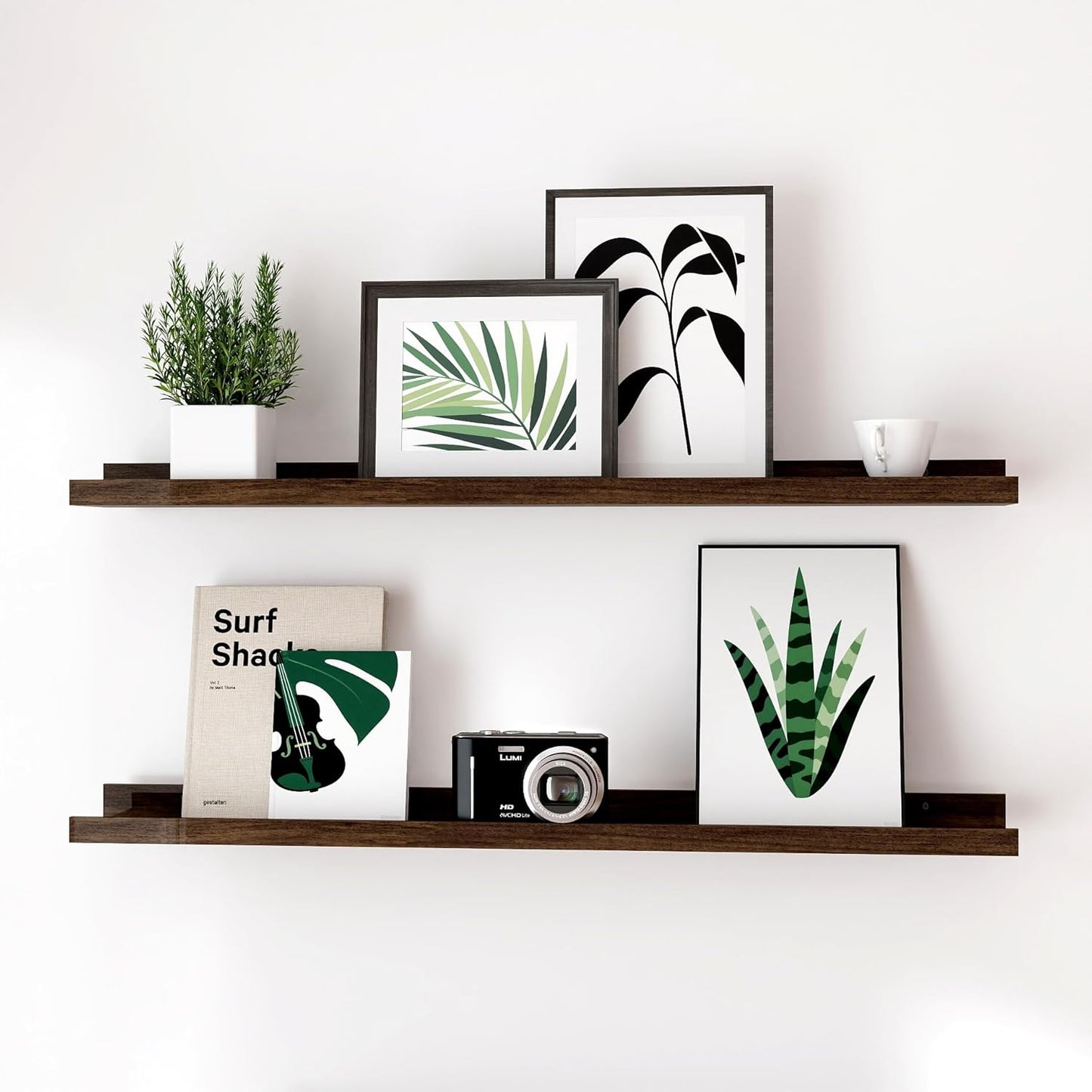White Floating Shelves for Wall Decor, Wall Mounted Wood Storage Shelf for Bedroom, Living Room, Bathroom, Kitchen, Nursery, Display Picture Ledge Shelf with Lip Set of 2-14 Inches, White