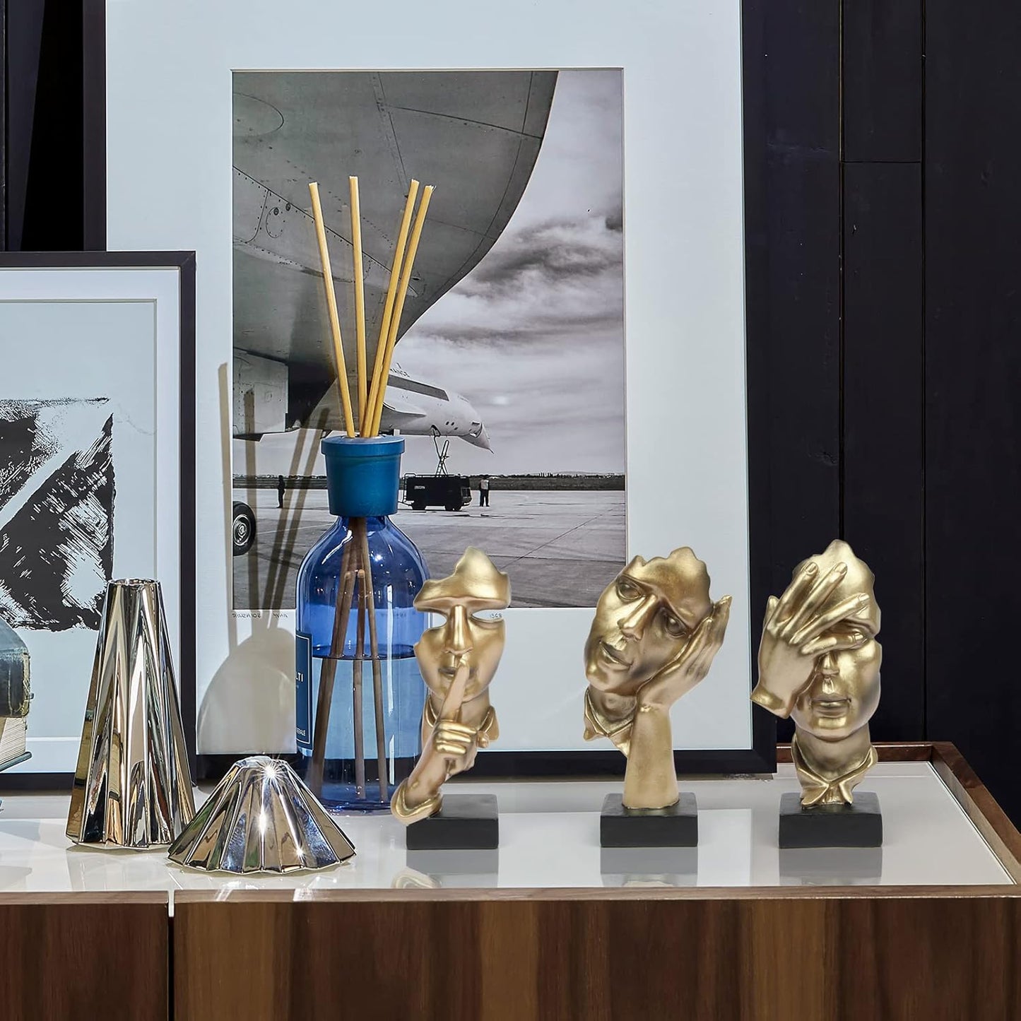 3 Pcs Thinker Statue,Modern Home Resin Sculptures,Collectible Figurines for Home Office Bookshelf Desktop Decor(Black)