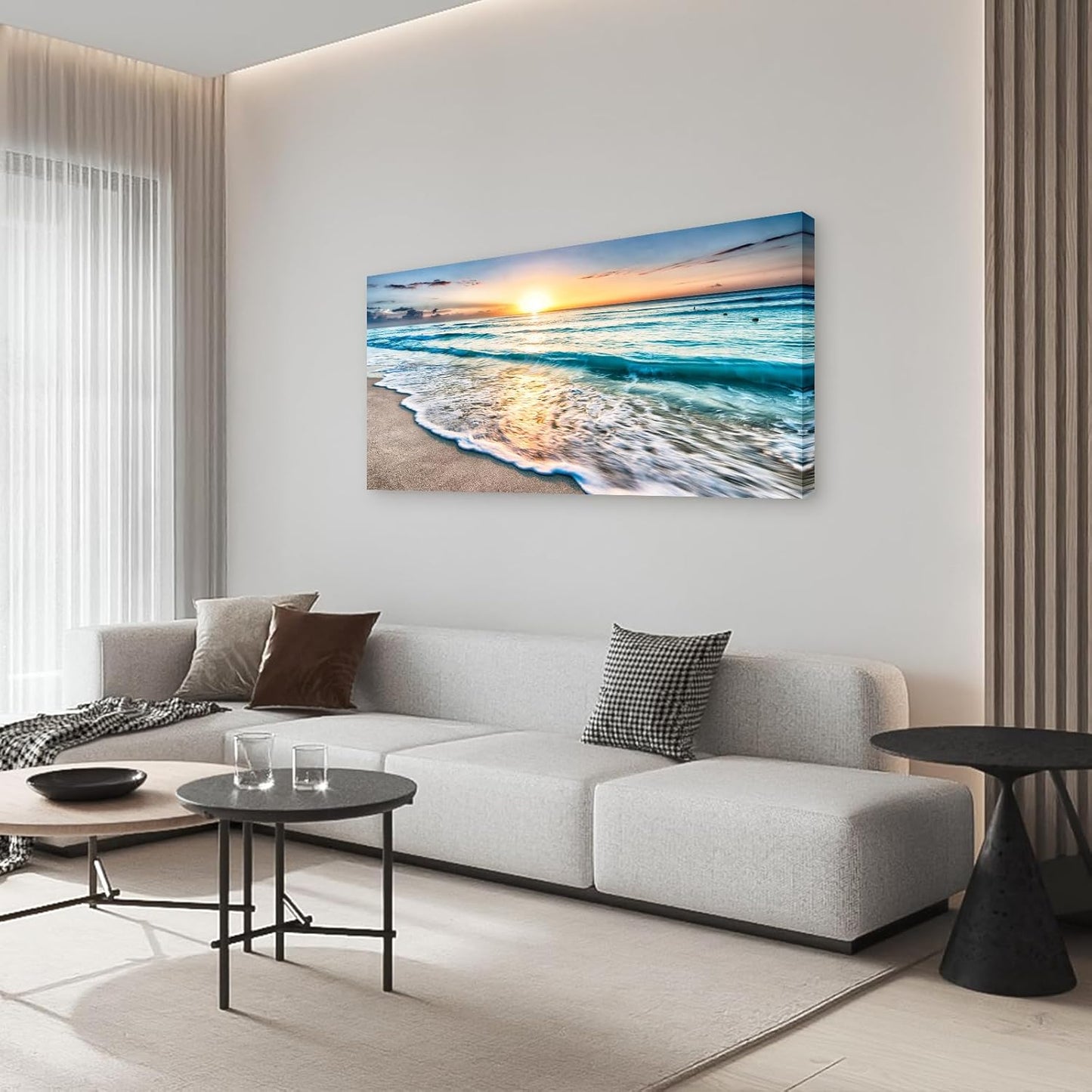 Baisuart S02250 Canvas Prints Wall Art Beach Sunset Ocean Waves Nature Pictures Stretched Canvas Wooden Framed for living Room Bedroom and Office