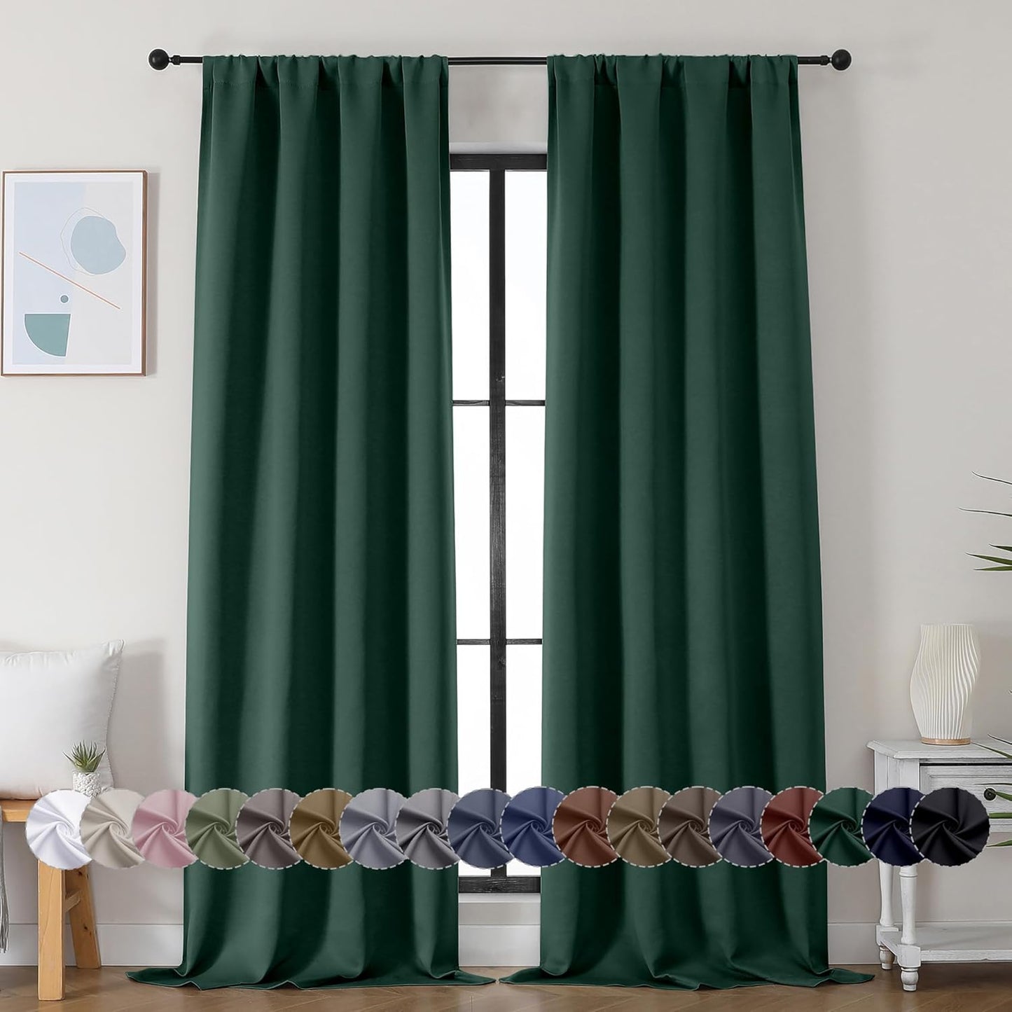 Simplebrand Ava Sage Green Blackout Curtains for Bedroom 63 Inch Length 2 Panels Set, Solid Thermal Insulated Energy Saving Rod Pocket Window Treatment Curtains Blackout Drapes, W40 x L63 Inch, Sage - Colors B