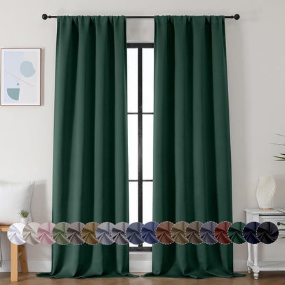 Simplebrand Ava Sage Green Blackout Curtains for Bedroom 63 Inch Length 2 Panels Set, Solid Thermal Insulated Energy Saving Rod Pocket Window Treatment Curtains Blackout Drapes, W40 x L63 Inch, Sage - Colors B
