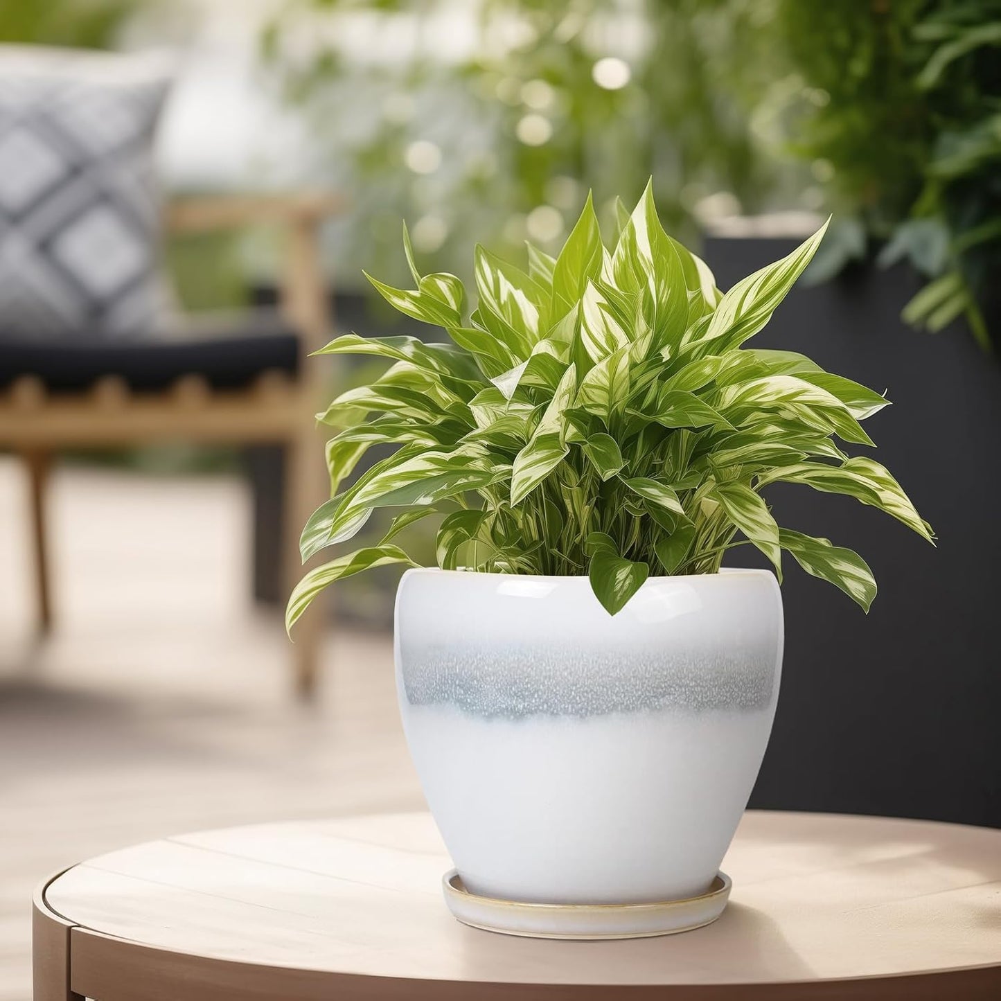 10 Inch Ceramic Planter Pot Round Plant Pot for Indoor Plants Outdoor Large Flower Pot with Drainage Hole and Saucer Blue