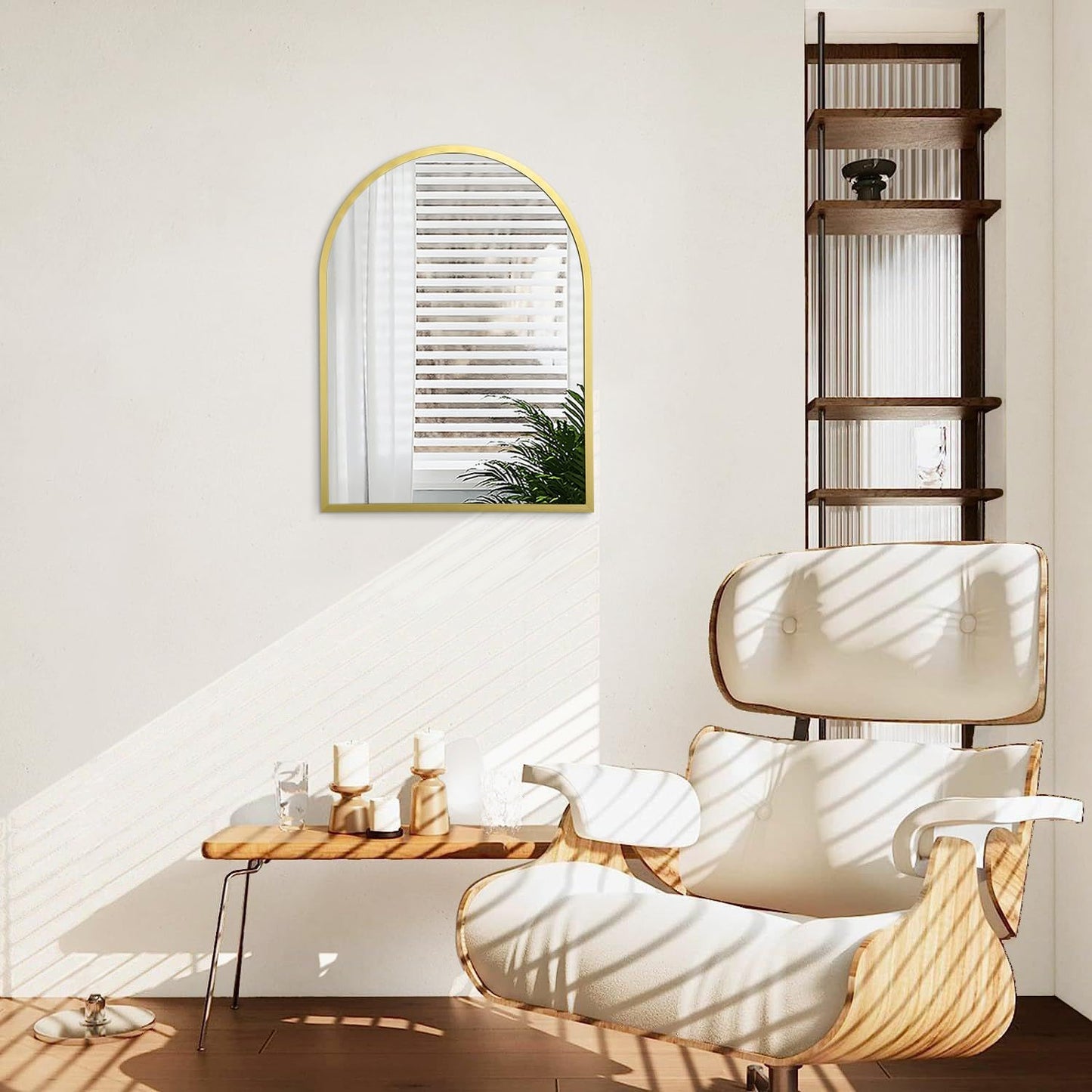 Black Arched Wall Mirror Aluminum Alloy Frame Bathroom Mirror Brushed Metal Vanity Wall Mounted Mirror for LivingRoom Bedroom Entryway Room Home Decor 16"x12"