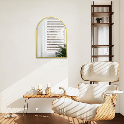 Black Arched Wall Mirror Aluminum Alloy Frame Bathroom Mirror Brushed Metal Vanity Wall Mounted Mirror for LivingRoom Bedroom Entryway Room Home Decor 16"x12"