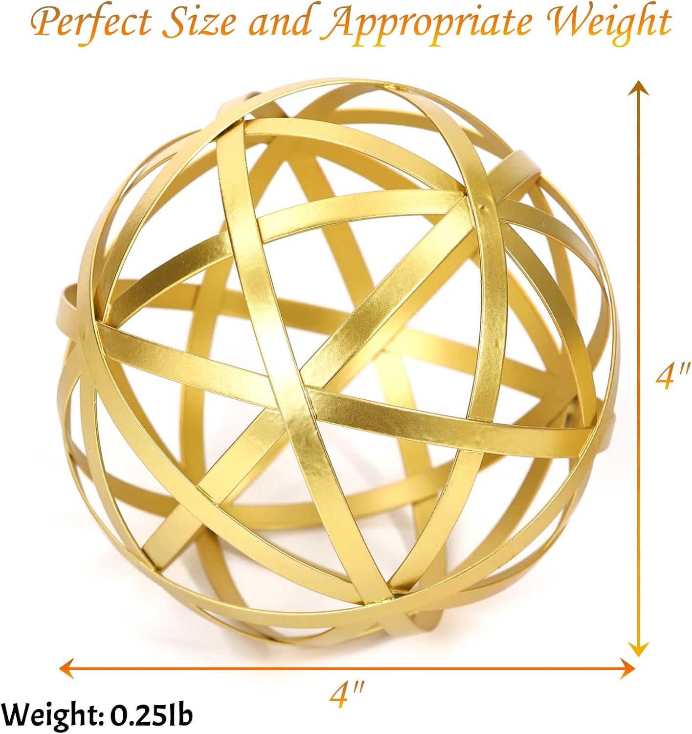 Metal Decorative Starburst Ball, 6 Inch Gold Sphere Decor, Spiky Star Burst Tabletop Sculpture, Mid-Century Modern Metal Spike Ball for Home, Living Room, Office & Shelf Decor