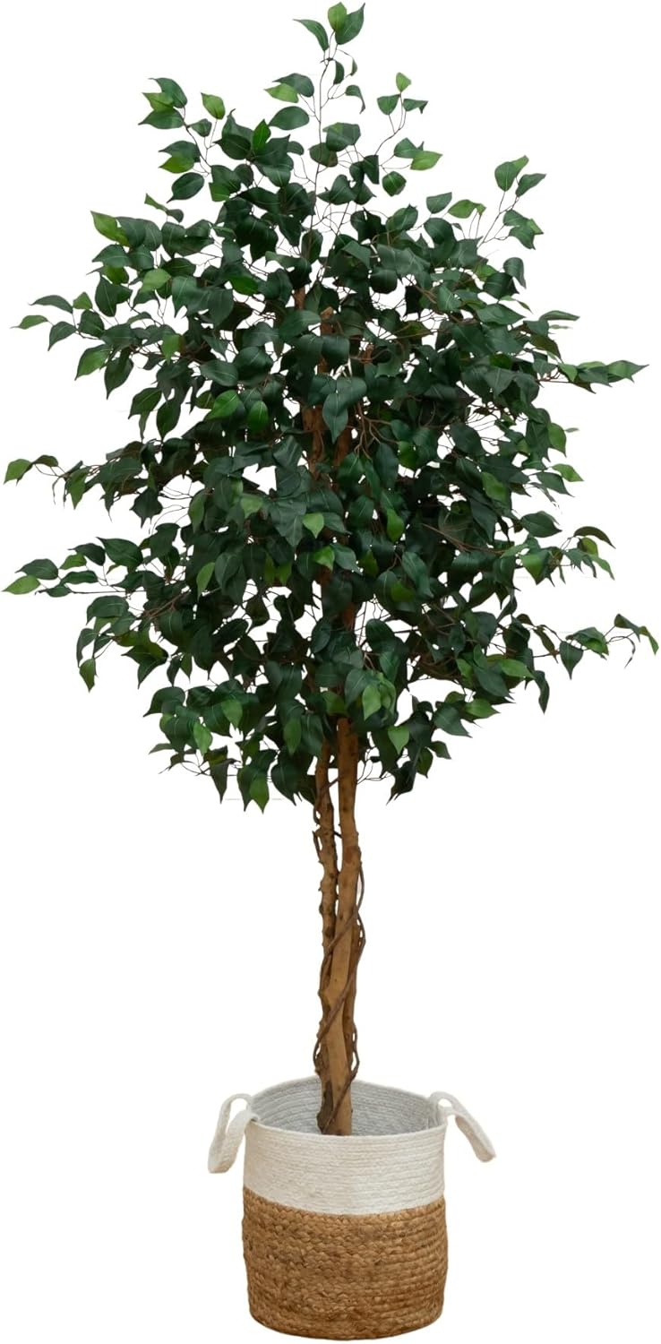 Nearly Natural 4ft Triple Trunk Ficus Silk Tree with Natural Wood Trunks and Dense Foliage, Mid-Size Faux Floor Plant for Home and Office