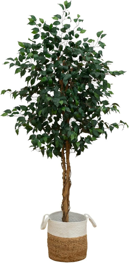 Nearly Natural 4ft Triple Trunk Ficus Silk Tree with Natural Wood Trunks and Dense Foliage, Mid-Size Faux Floor Plant for Home and Office