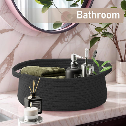 JMvicyroam Woven Basket,Small Rope Storage Bin with Handles & Ribbon Bag, Organizer for Shelves Closets,Gift Basket Empty for Birthday,Books,Dog Toys,White