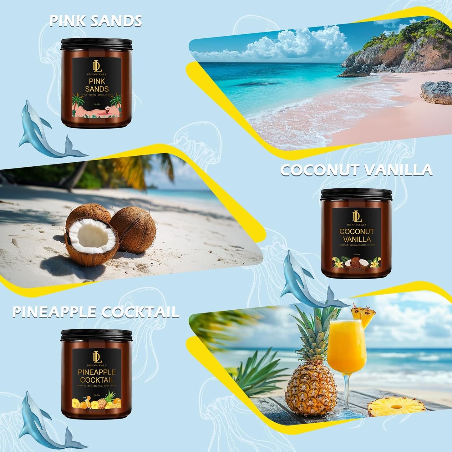 Scented Candles Set, 4 Pack Soy Candles for Home Scented, Candle Gifts for Men Women, Scents of Pineapple Cocktail/Coconut Vanilla/Pink Sands/Bahamian Breeze