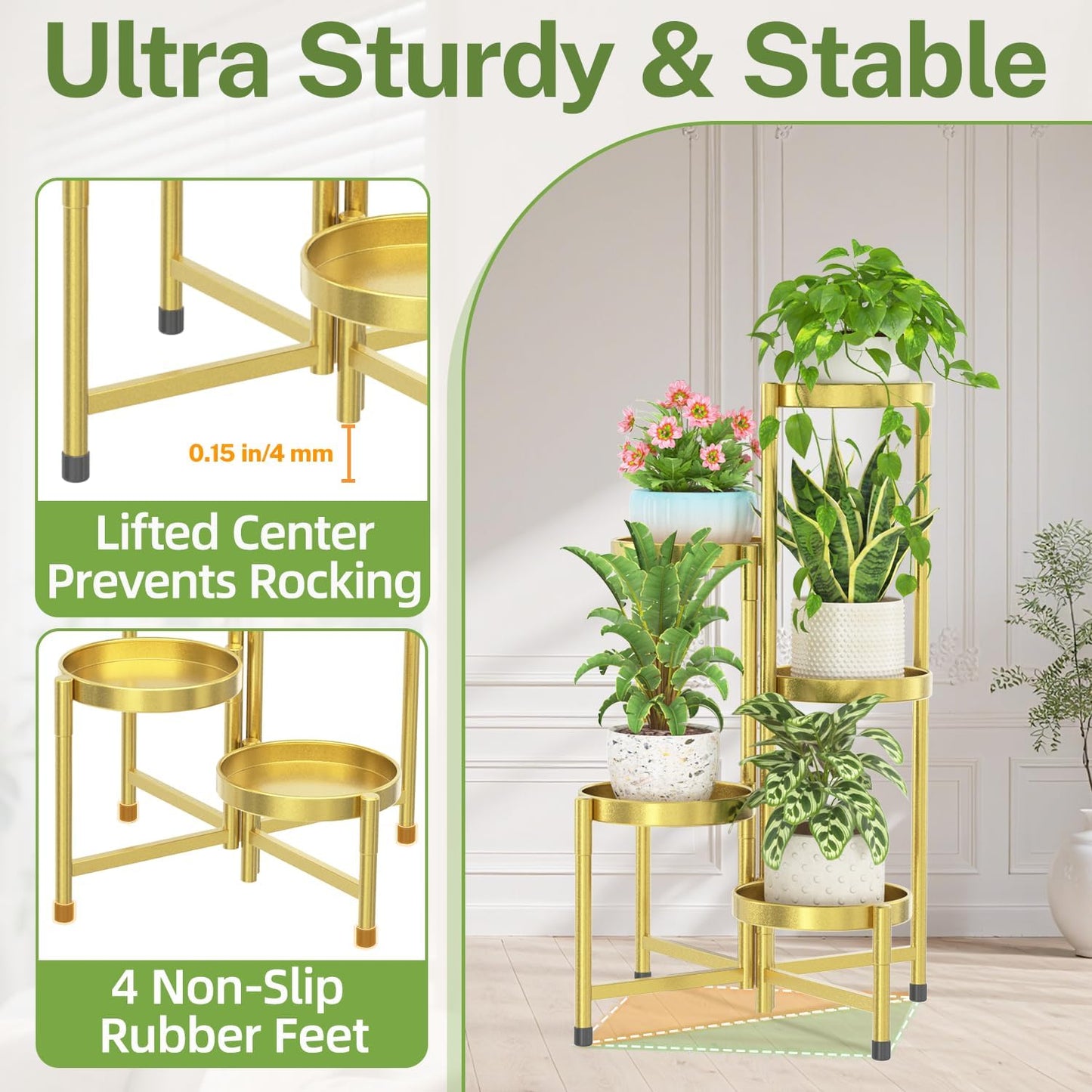 iDavosic.ly Plant Stand Indoor Outdoor, 5 Tier Corner Metal Flower Display Holder Shelf, Folding Tall Orchid Rack for Patio Balcony Porch Garden Living Room House, Black