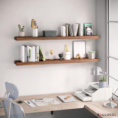 Ballucci Floating Shelves for Wall, 48" Wood Wall Shelf Set of 2, with Invisible Brackets for Bathroom, Living Room, Bedroom, Kitchen, Nursery, 8" Deep, Black