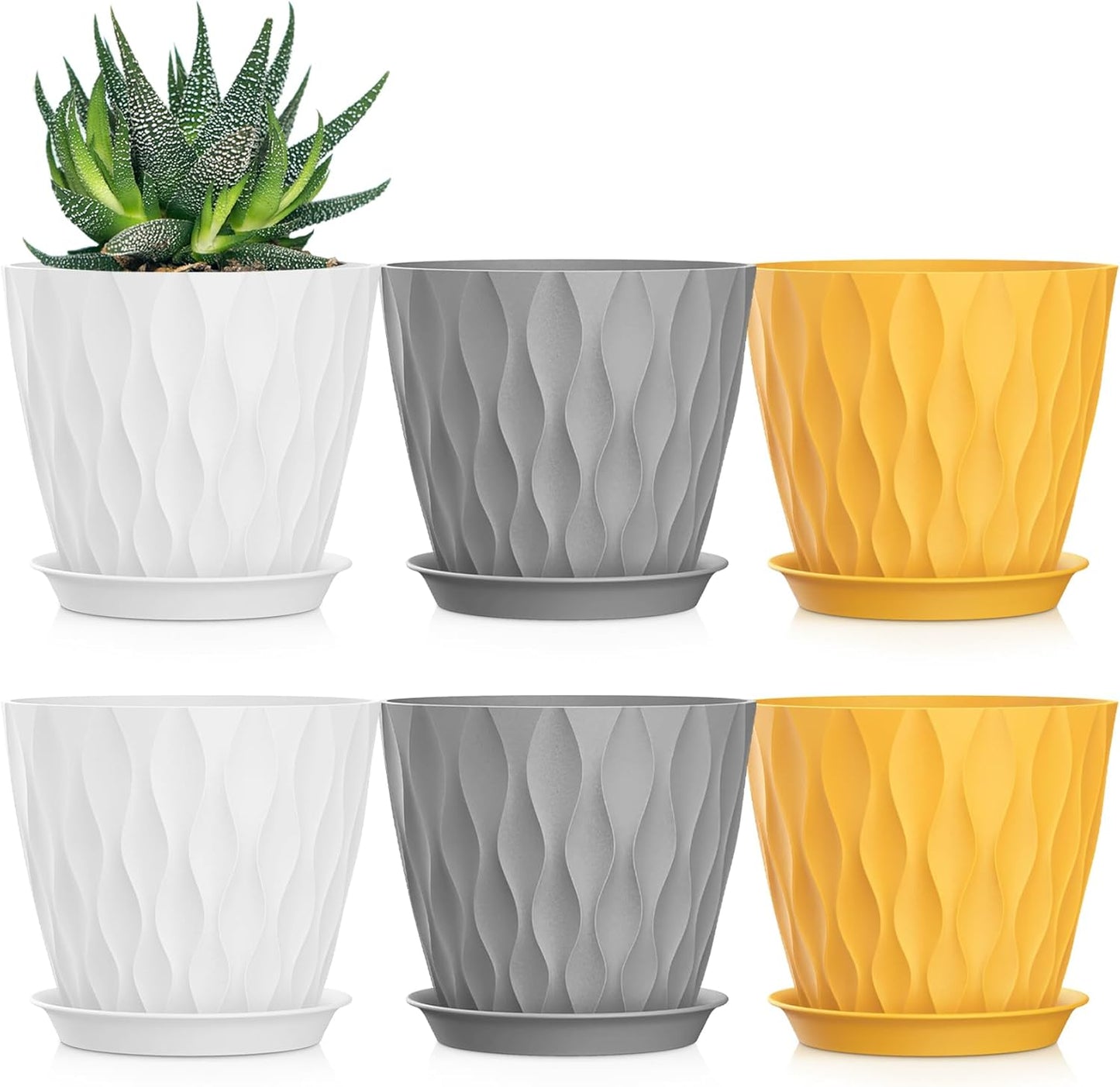4 Inch Plant Pots, 6 Pack Indoor Flower Pots, Planters with Drainage Holes and Trays for Orchids, Violets, Succulents, Herbs, and Other Plants,Corolful