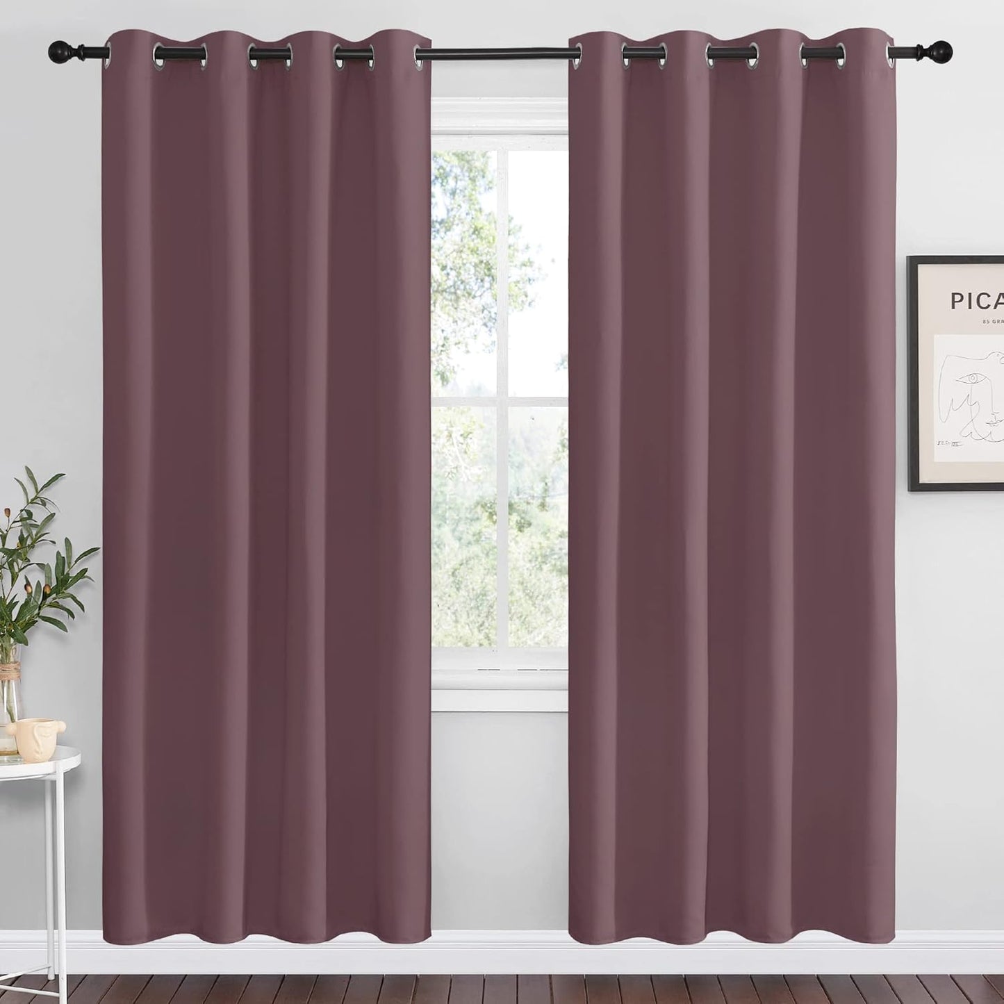 NICETOWN Halloween Pitch Black Solid Thermal Insulated Grommet Blackout Curtains/Drapes for Bedroom Window (2 Panels, 42 inches Wide by 63 inches Long, Black) - Colors E
