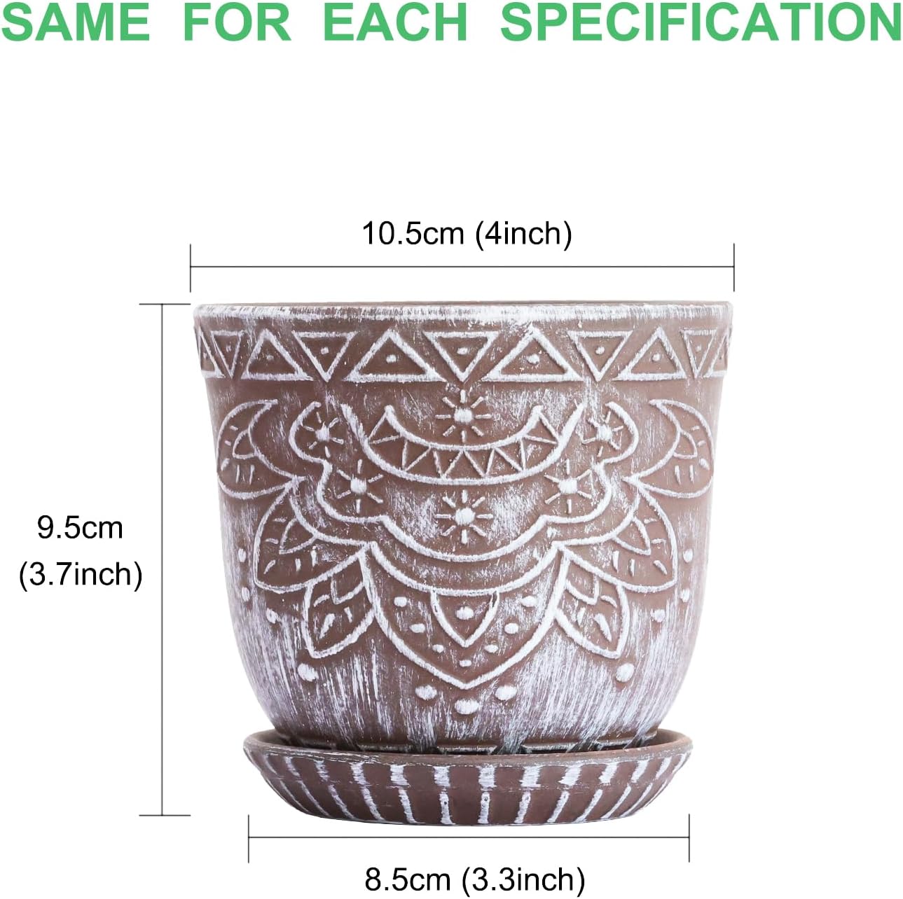Gepege 6 Inch Beaded Ceramic Planter Set of 2 with Drainage Hole and Saucer for Plants, Indoor-Outdoor Large Round Succulent Orchid Flower Pot (Smoked Gray, Inner-pots not Larger Than 5 Inch)