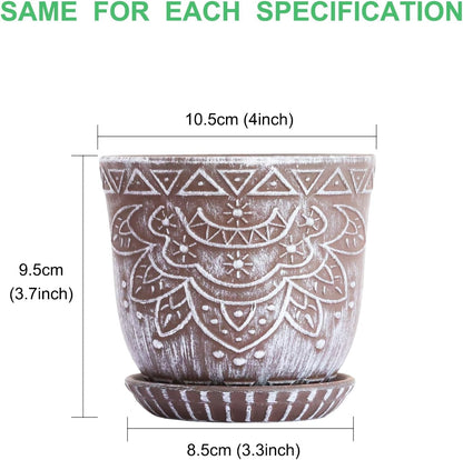 Gepege 6 Inch Beaded Ceramic Planter Set of 2 with Drainage Hole and Saucer for Plants, Indoor-Outdoor Large Round Succulent Orchid Flower Pot (Smoked Gray, Inner-pots not Larger Than 5 Inch)