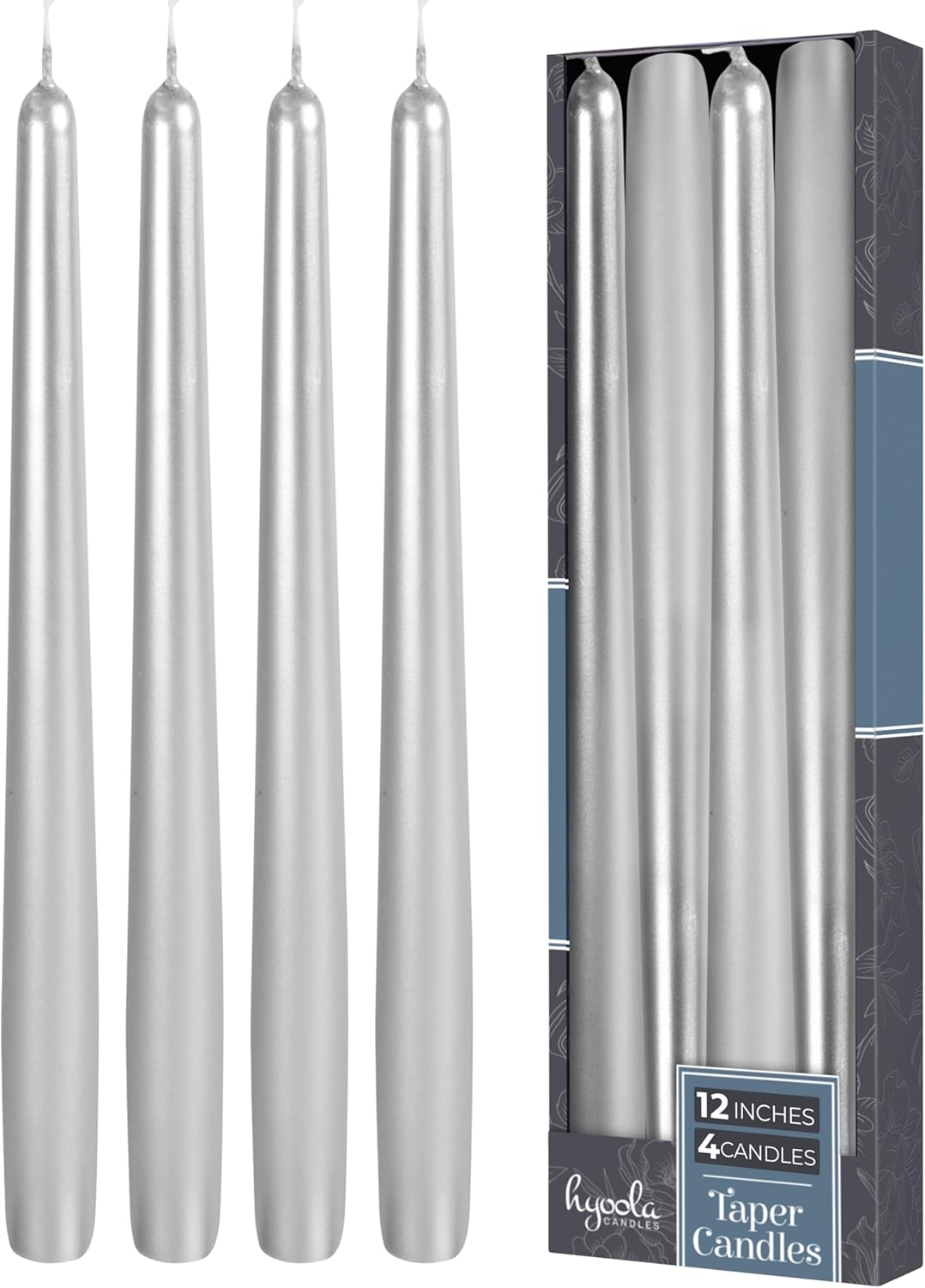 Hyoola Tall Taper Candles - 10 Inch Metallic Gold Unscented Dripless Taper Candles - 8 Hour Burn Time - 4 Pack