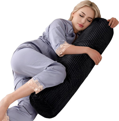 1 MIDDLE ONE Body Pillow for Adults, Bolster Pillow with Removable Velvet Cover, Long Round Cervical Roll Pillow, 47 x 7.87 Inches, Grey