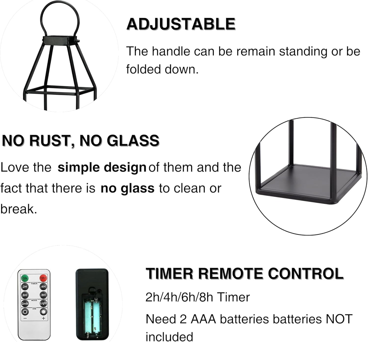 Perfnique Modern Farmhouse Lantern Decor, 15'' 13'' Set of 2 Black Metal Lantern, 2 LED 6hr Timer Flameless Candles ＆ Remote Timer, Lanterns Decorative for Outdoor, Home, Indoor, Patio, Christmas