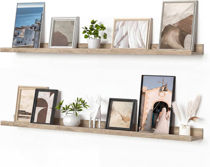 Heimlove Picture Ledge Shelf, Floating Shelves Set of 2, 24 Inches Picture Shelf for Wall with Ledge, Kids Bookshelf Wall Mounted for Living Room Bedroom Decor Books Photo Frames - White