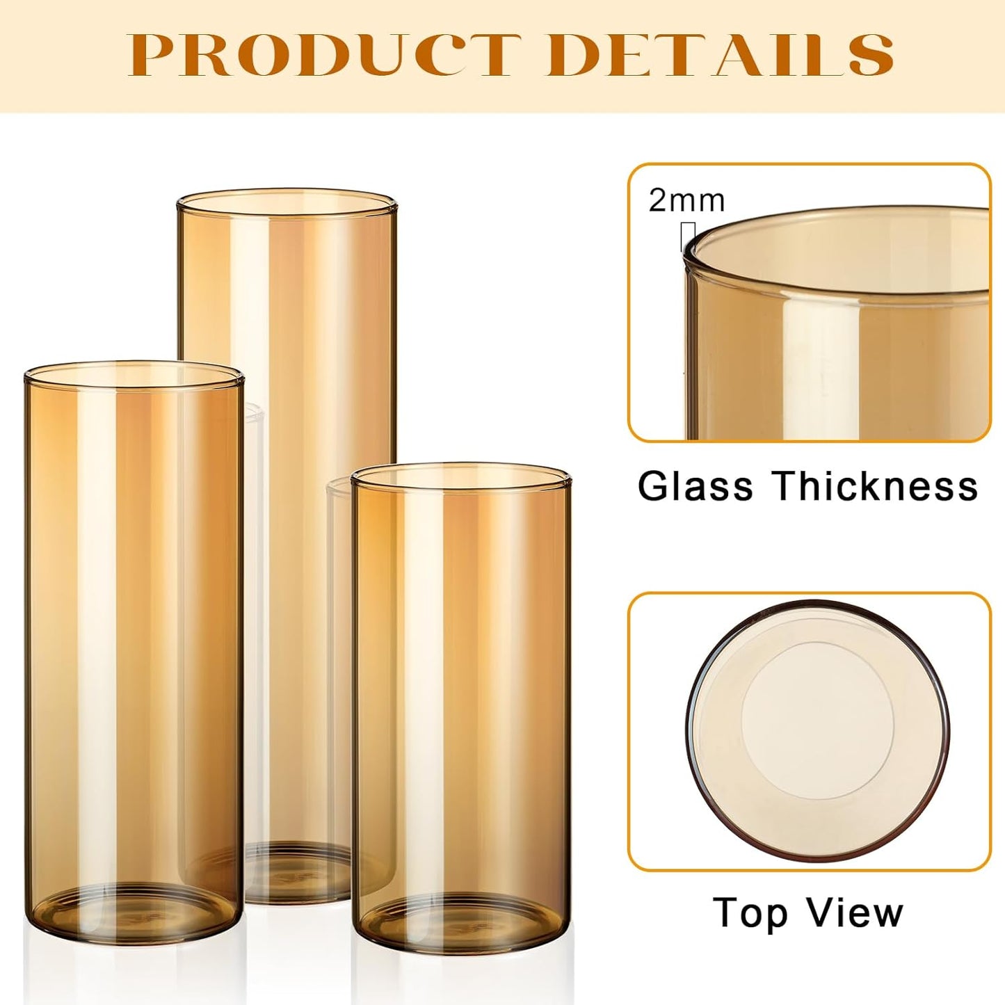 Shihanee 36 Pcs Pillar Candles and Glass Cylinder Vases Tall Cylinder Holders for Pillar Candles Wedding Centerpieces, Total 18 Sets(2.6'' X 4.7'', 5.9'', 7.9'',Clear,Ivory)