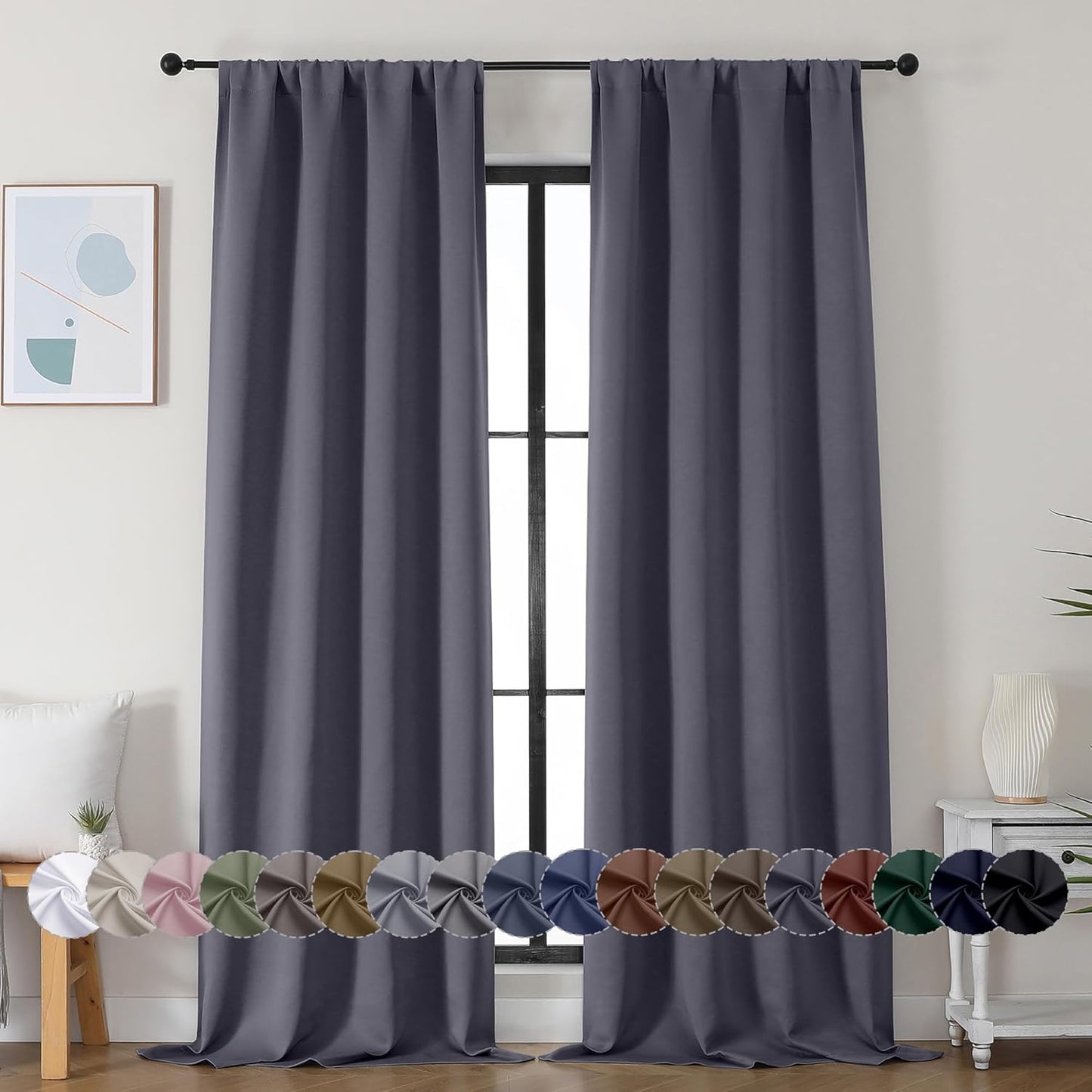 Simplebrand Ava Sage Green Blackout Curtains for Bedroom 63 Inch Length 2 Panels Set, Solid Thermal Insulated Energy Saving Rod Pocket Window Treatment Curtains Blackout Drapes, W40 x L63 Inch, Sage - Colors C