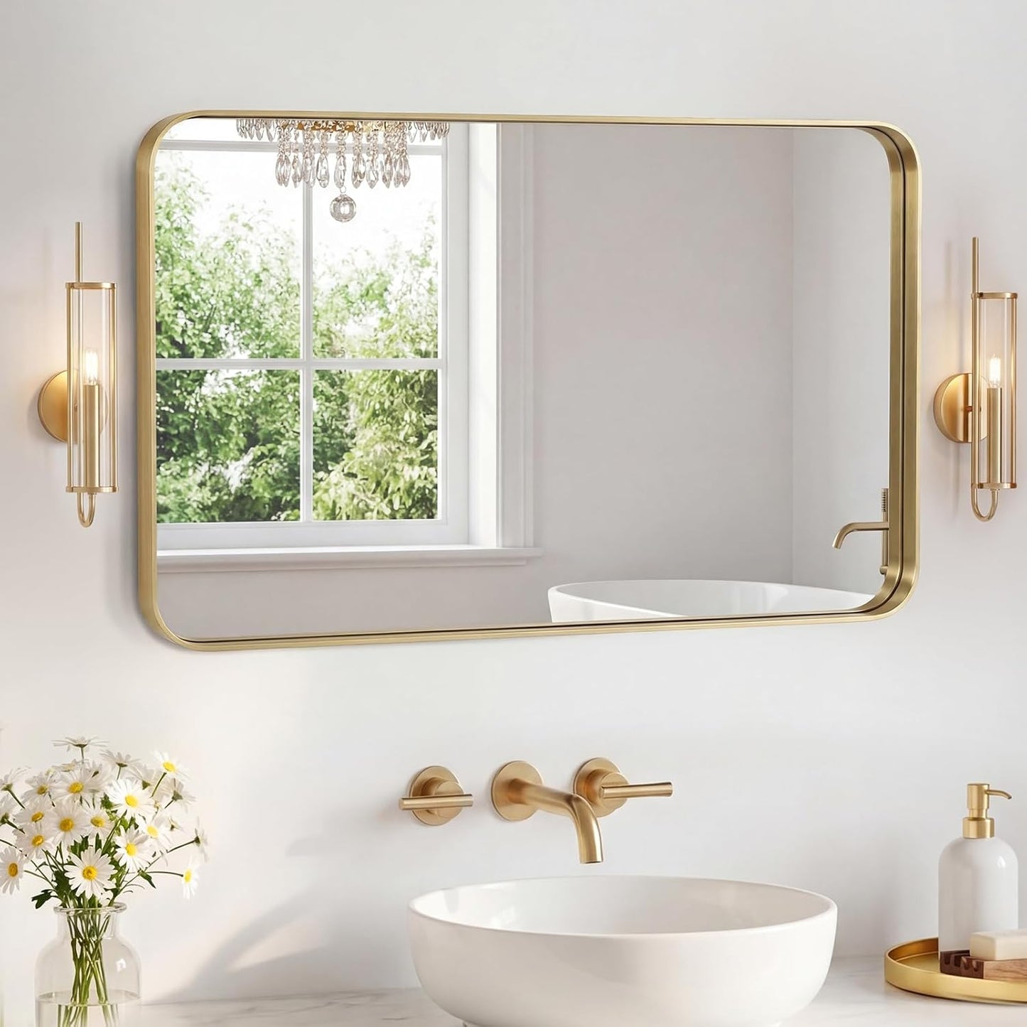 NEWBULIG Gold Round Wall Mirror 36 Inch, Bathroom Mirrors for Over Sink, Wall Decor for Bathroom, Entryway, Bedroom, Vanity