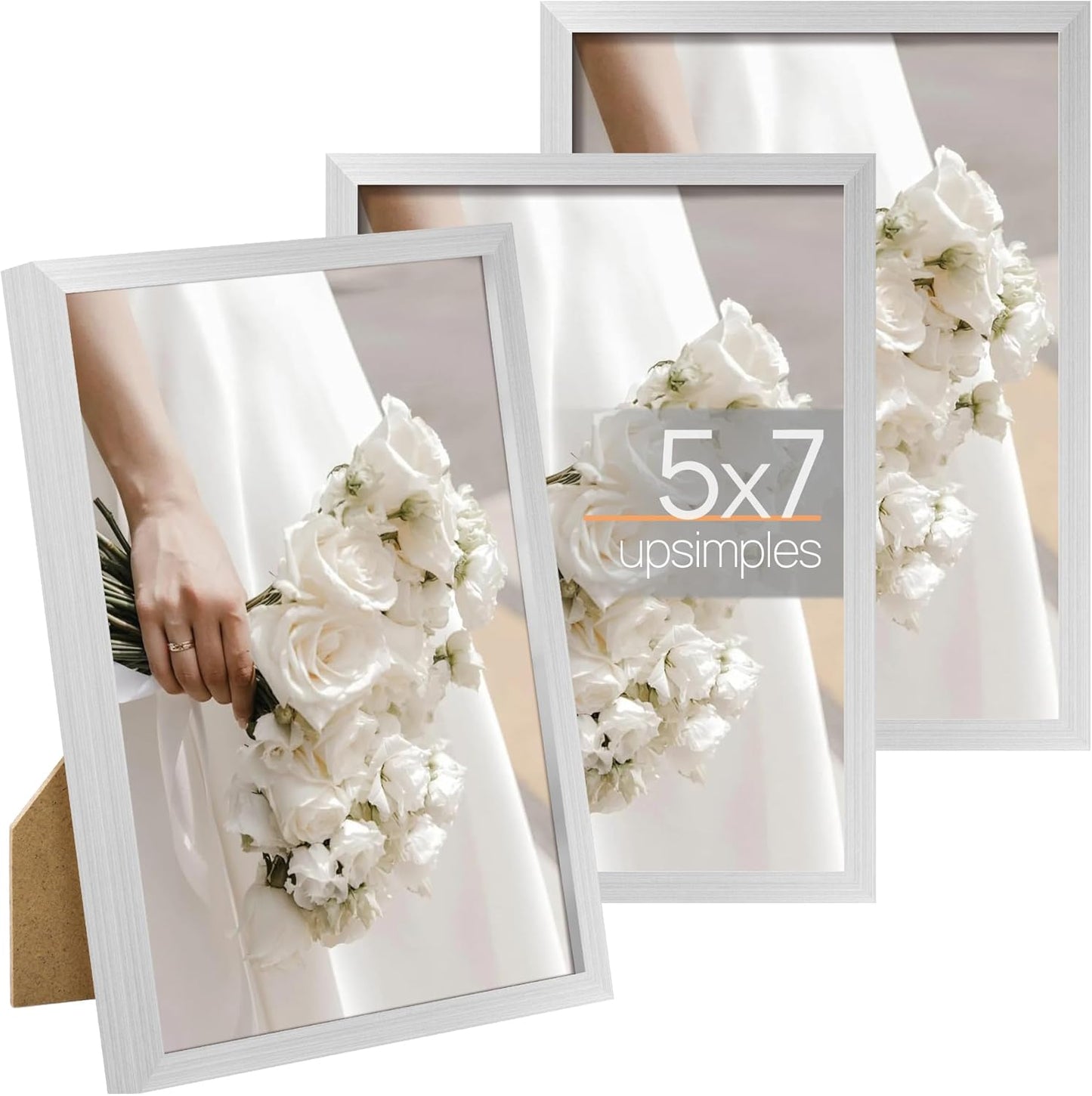upsimples 5x7 Picture Frame Set of 3, Made of High Definition Glass for 5 x 7 Black Frames, Wall and Tabletop Display Thin Border Photo Frame for Home Décor