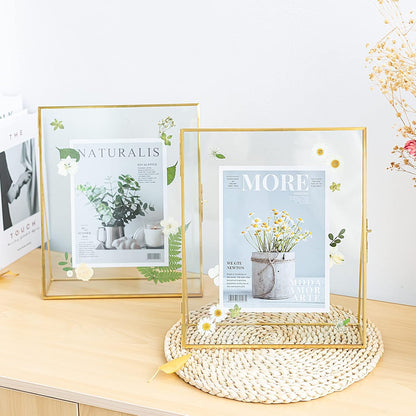 Gold Floating Picture Frame Set of 2, 10"x12" Glass Pressed Flower Picture Frames, Tabletop Standing Glass Floating Frame for 8x10 Photo Display