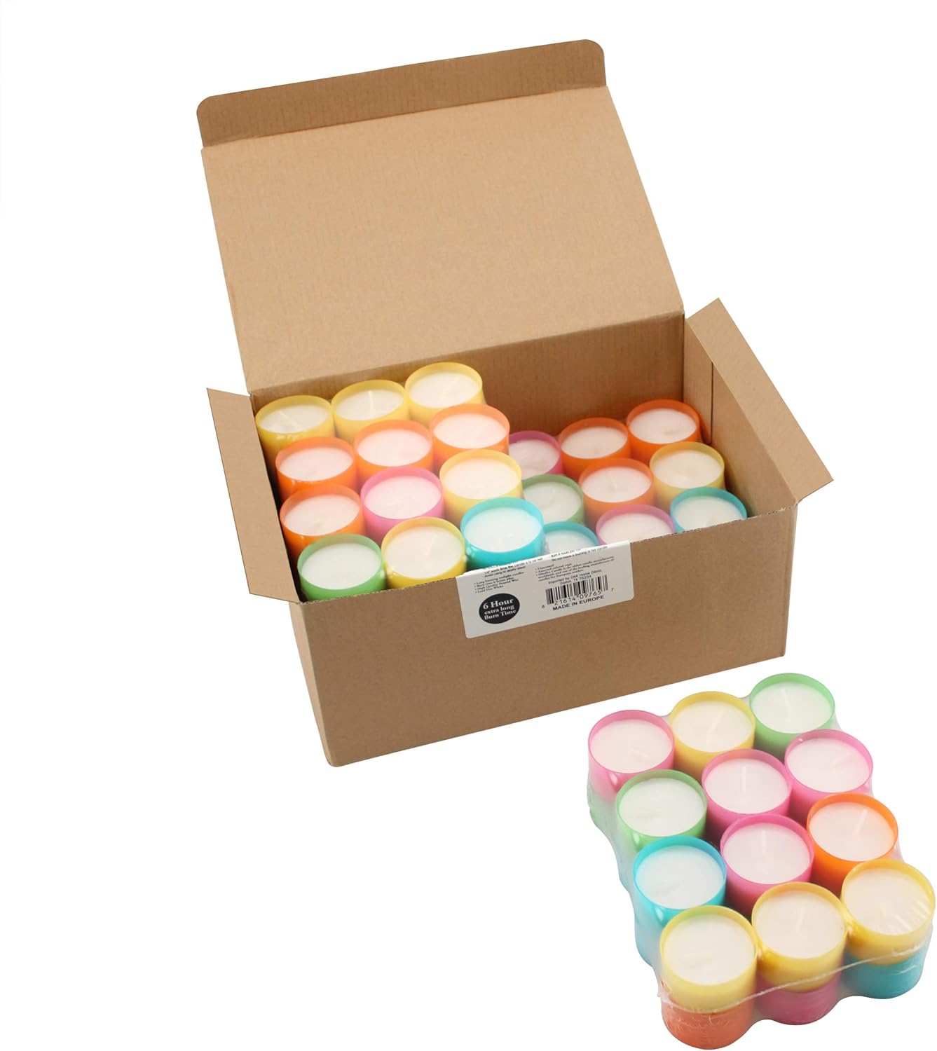 Stonebriar 96 Pack Multicolor Unscented 6 to 7 Hour Long Burning Tea Light Candles