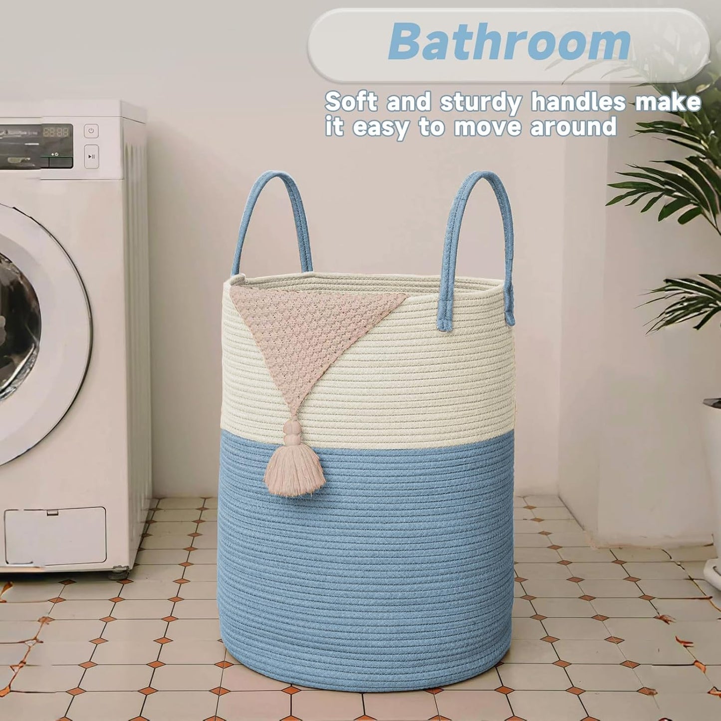 JMvicyroam Large Woven Laundry Basket Hamper,60L Cotton Rope Storage Bin for Blankets,Toys and Clothes,Decorative Tall Nursery Hamper for Living Room,Baby Nursery,Bathroom and Bedroom,Brown