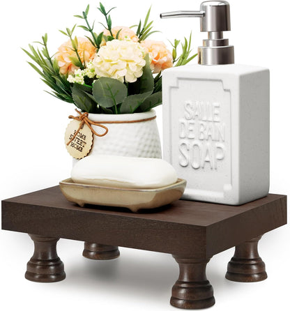 EOSAHR Farmhouse Riser for Room Decor : Decorative Pedestal Stand For Display Your Home Decorations and Uniquely Soap Stand - Rustic Bathroom Counter Tray and Kitchen Decor (Natural Wood)