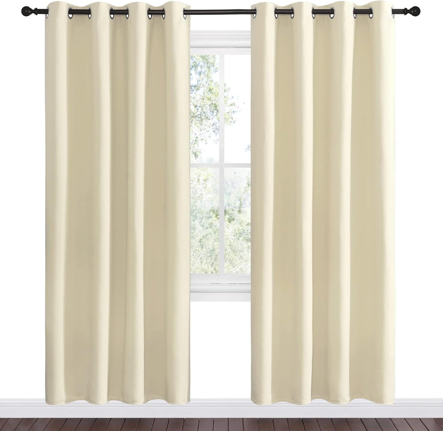NICETOWN Halloween Pitch Black Solid Thermal Insulated Grommet Blackout Curtains/Drapes for Bedroom Window (2 Panels, 42 inches Wide by 63 inches Long, Black) - Colors C