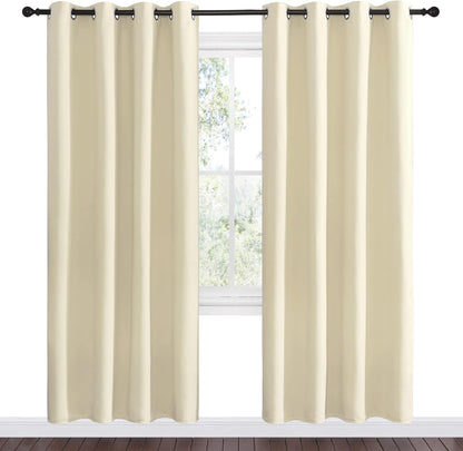 NICETOWN Halloween Pitch Black Solid Thermal Insulated Grommet Blackout Curtains/Drapes for Bedroom Window (2 Panels, 42 inches Wide by 63 inches Long, Black) - Colors C
