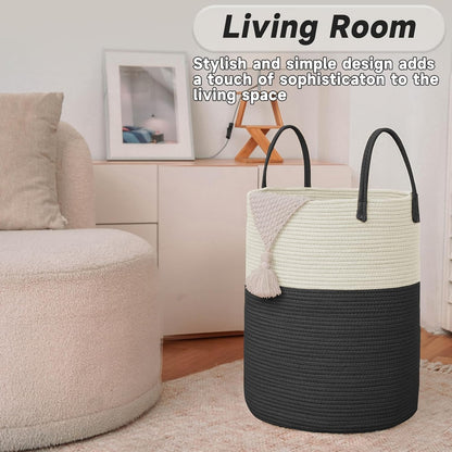 JMvicyroam Large Woven Laundry Basket Hamper,60L Cotton Rope Storage Bin for Blankets,Toys and Clothes,Decorative Tall Nursery Hamper for Living Room,Baby Nursery,Bathroom and Bedroom,Brown