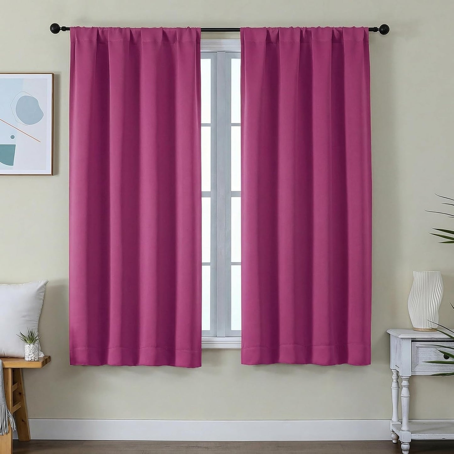 Simplebrand Ava Sage Green Blackout Curtains for Bedroom 63 Inch Length 2 Panels Set, Solid Thermal Insulated Energy Saving Rod Pocket Window Treatment Curtains Blackout Drapes, W40 x L63 Inch, Sage - Colors B