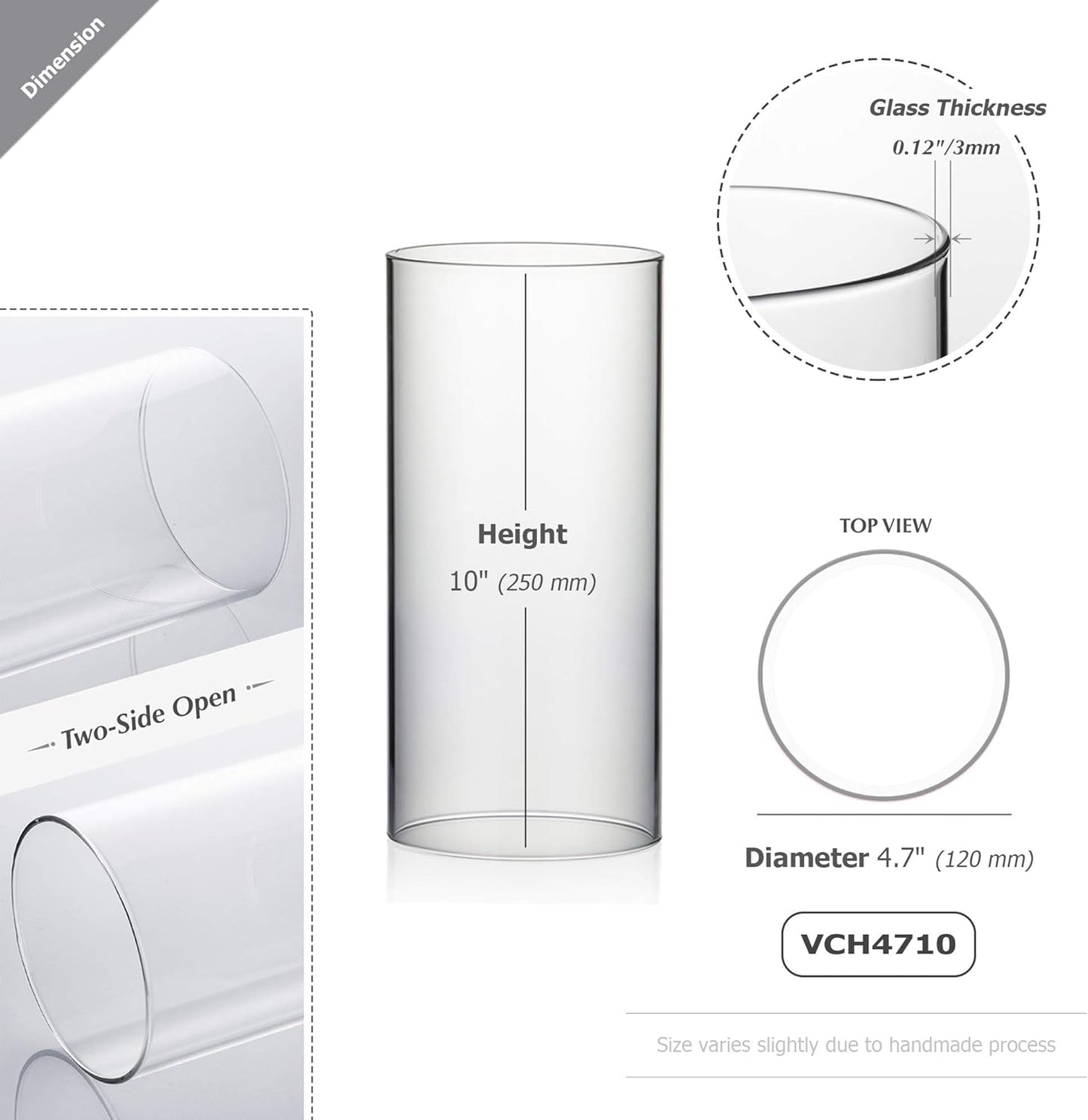 WGVI Hurricane Candle Holder Sleeve, Wide 4", Height 10", Clear Glass Cylinder Candleholder, Chimney Tube, Open Ended Candle Shade, 1 Piece - Colors A