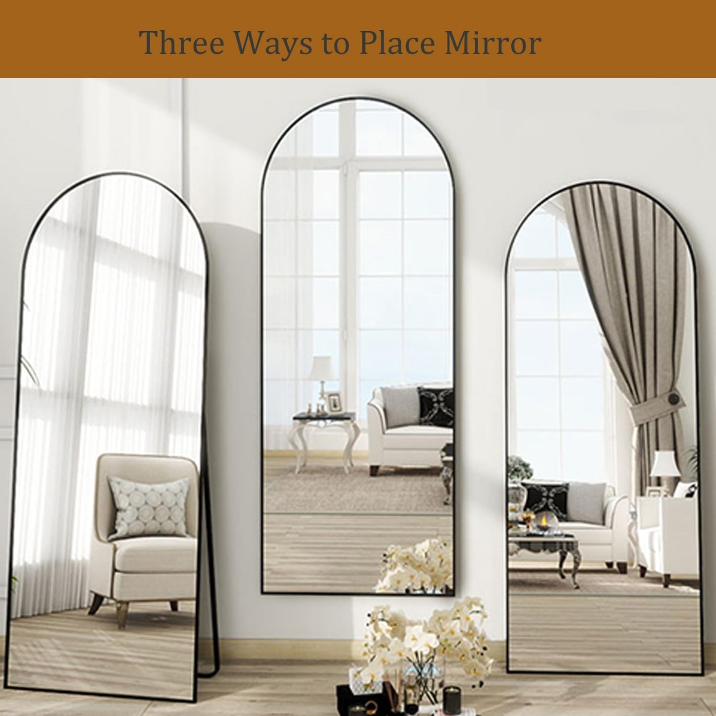 Dewfig Arched Full Length Mirror, 76"x34" Large Floor Mirror, Full Body Mirrors for Leaning or Hanging, Standing Mirrors for Bedroom, Living Room,Dressing Room, Aluminum Alloy Frame, Black