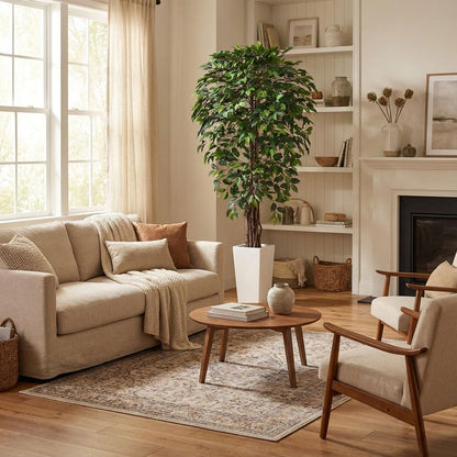 Aveyas 7ft Artificial Olive Tree for Home Decor, 7 Feet Large Faux Plant Fake Skinny Silk Trees with Pot for Indoor Outdoor House Living Room Office (7 ft Tall Including Raised Pot)