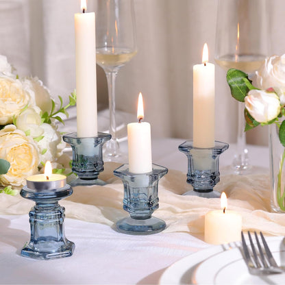 Lanttu Candlestick Holders Bulk, 12 Pcs Glass Candle Holders Set Clear, Crystal Taper Candle Holder for Wedding, Table Centerpiece, Home Decoration