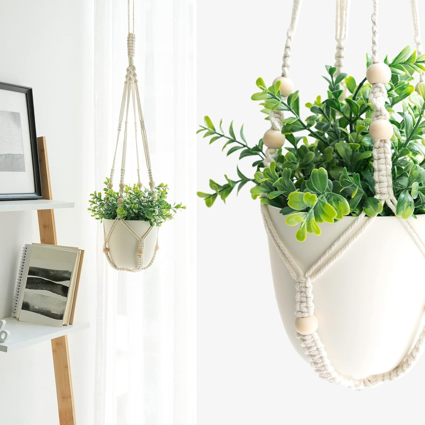 Mkono 3 Pack Macrame Plant Hangers Indoor Different Size Hanging Planter Basket Flower Pot Holder with Beads No Tassels 35"/29"/23", Medium, Brown